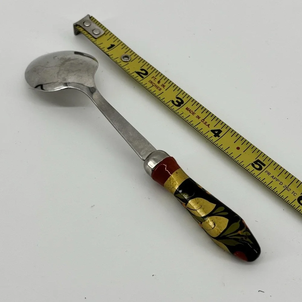 Vintage Russian Flatware: Hand Painted Wood Stainless Spoon‎ Khokhloma